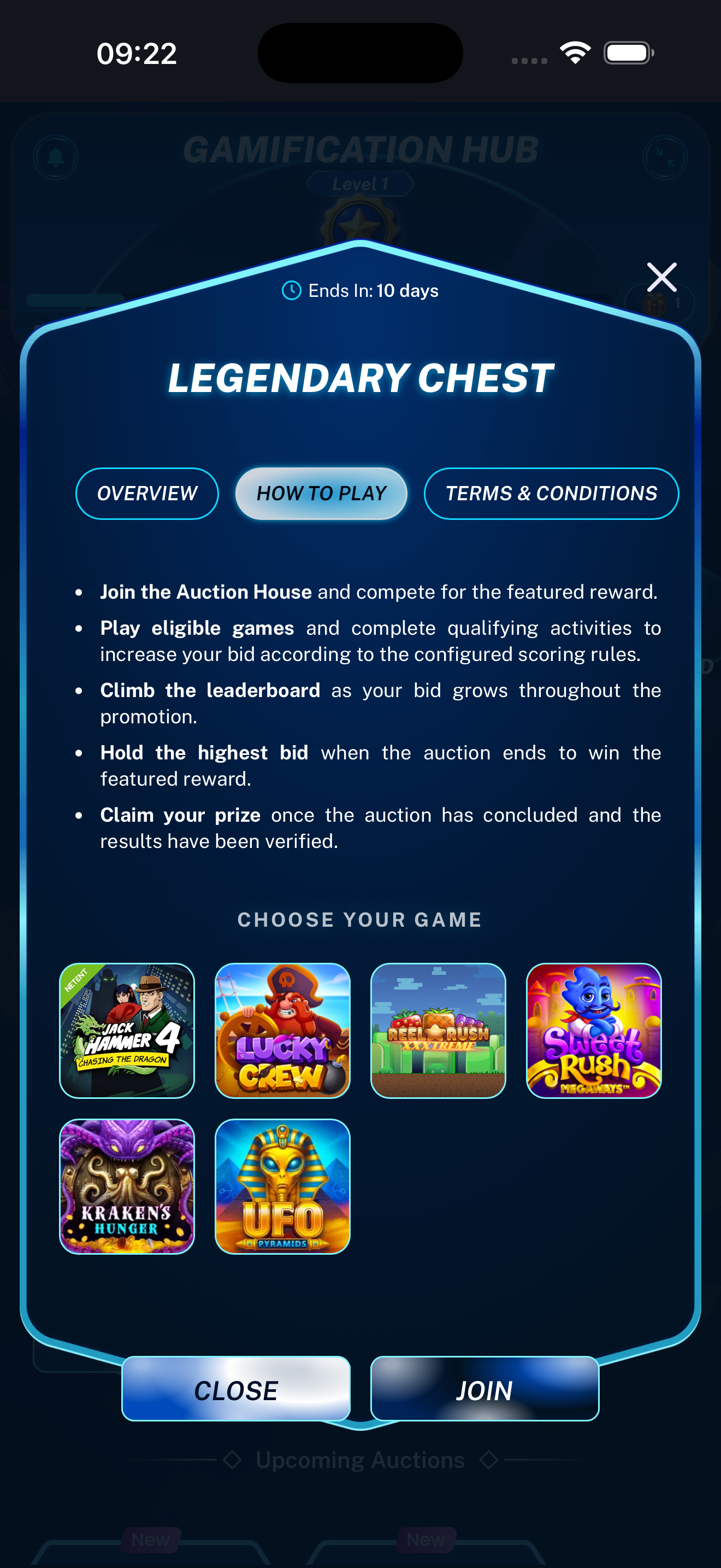 Auction How to Play tab displayed on a mobile phone